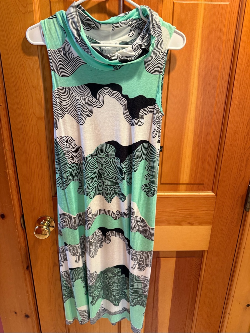 RARE Agnes B Paris Sleeveless Cowl Neck Maxi Dress in Mint, Black & White Travel